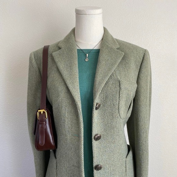 Ralph Lauren Jackets & Blazers - Vintage Lauren Ralph Lauren Green Herringbone Wool Tweed Equestrian Blazer